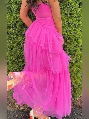 Fuchsia Tiered Tulle Maxi Dress